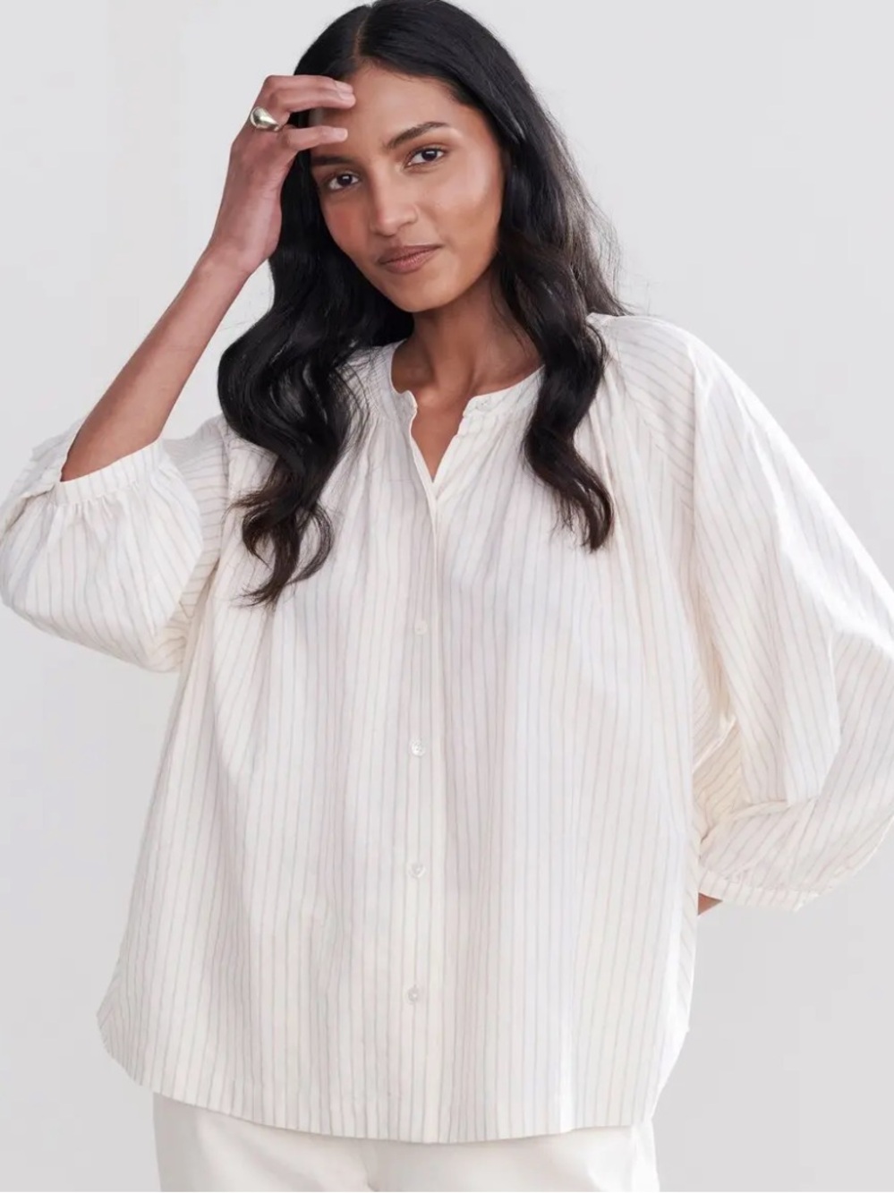 Jenni Kayne Willow Stripe Ivory Blouse with Taupe Stripes